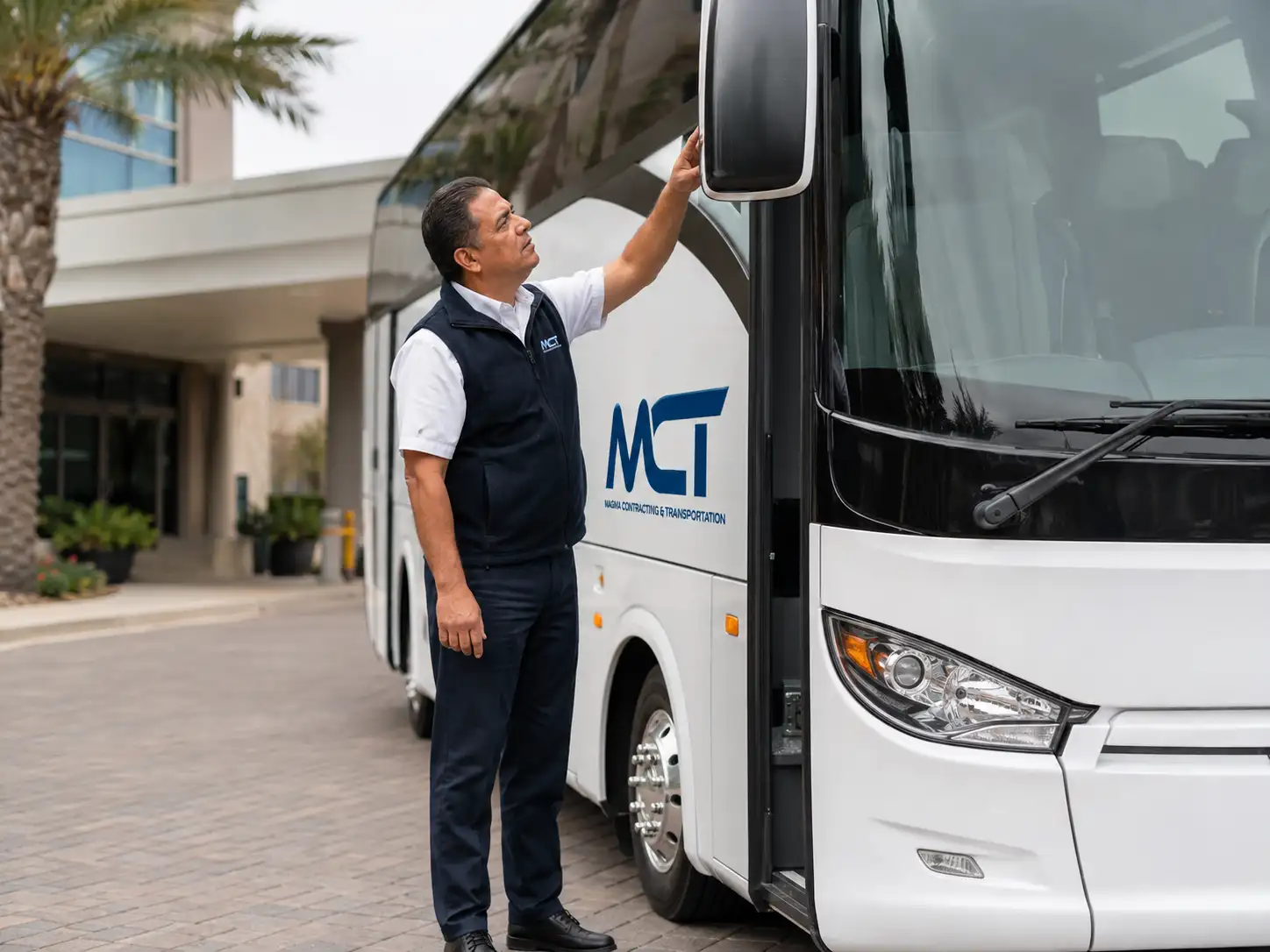 Professional coach driver preparing a passenger bus